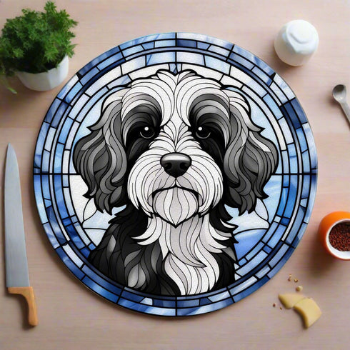 Cavapoo Black & White Glass Suncatcher Worktop Saver